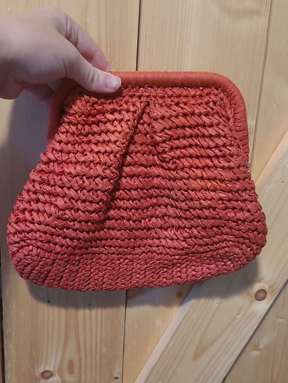 Vineyard Vines Woven Straw-Style Coral Red Clutch Bag - Women